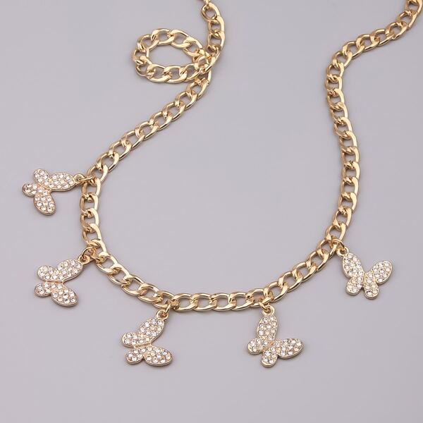 

Rhinestone Butterfly Pendant Chain Necklace, Gold