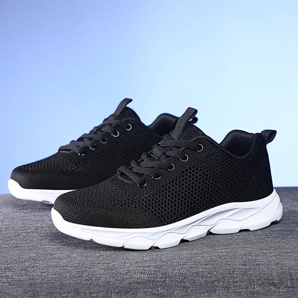 

Knit Detail Lace-up Front Running Shoes, Black