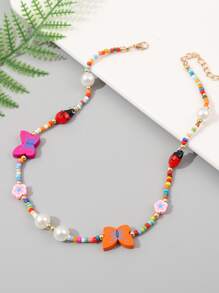 Trang trí hình bướm & ngọc trai giả Vòng cổ đính cườm màu ngẫu nhiên - Nhiều màu - Xem 2