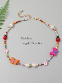 Trang trí hình bướm & ngọc trai giả Vòng cổ đính cườm màu ngẫu nhiên - Nhiều màu - Xem 3