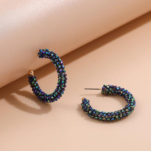 

Bead Decor Open Hoop Earrings, Multicolor
