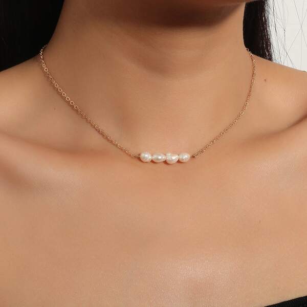 

Natural Pearl Decor Necklace, White