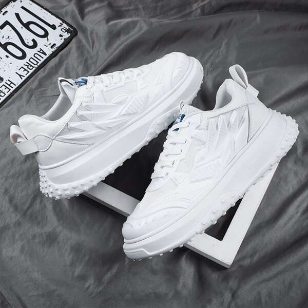 

Men Mesh Panel Lace-up Front Sneakers, White