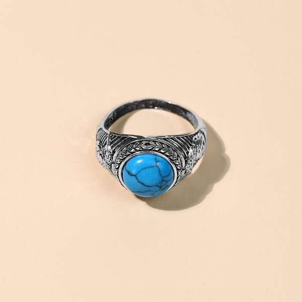 

Men Stone Decor Ring, Royal blue