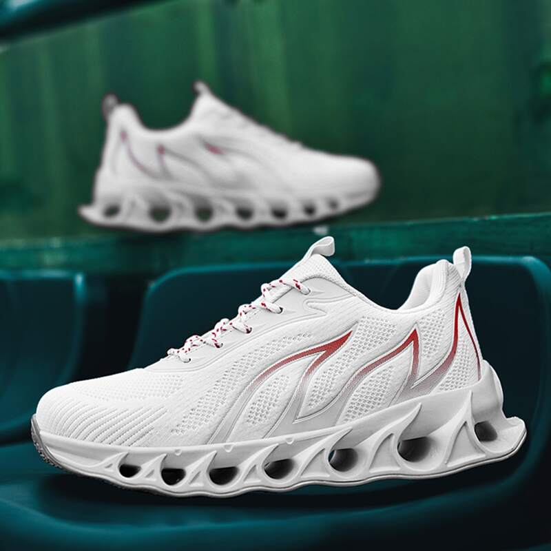 

Guys Fire Graphic Knit Detail Lace-Up Front Sneakers, White