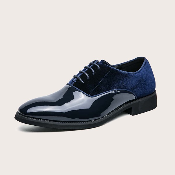 

Men Panel Detail Lace-up Front Oxford Shoes, Blue