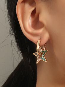 方晶鋯石裝飾星星耳墜 - 金黃色 - 查看 1