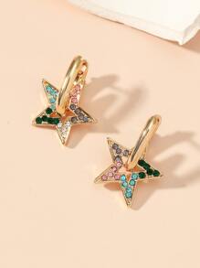 方晶鋯石裝飾星星耳墜 - 金黃色 - 查看 2