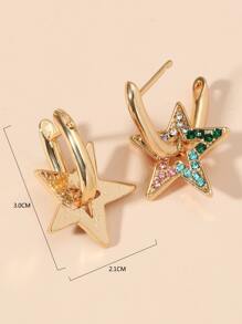 方晶鋯石裝飾星星耳墜 - 金黃色 - 查看 3