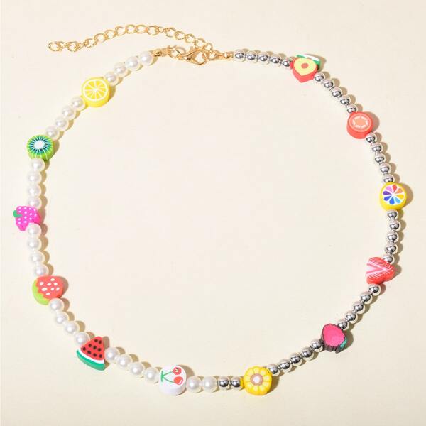 

Fruit Decor Faux Pearl Beaded Necklace, Multicolor