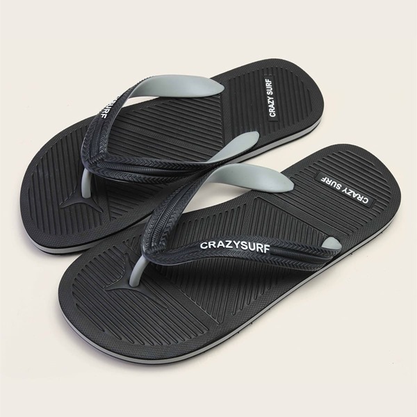 

Men Letter Graphic Thong Sandals, Black