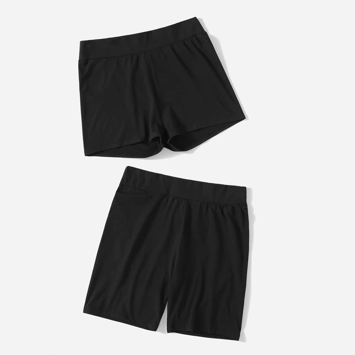 

2pcs Solid Biker Shorts, Black