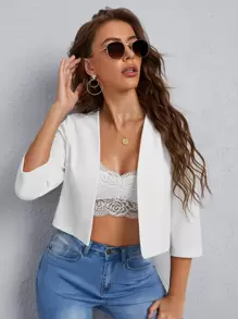 SHEIN Privé Blazer corto de mujer con frente abierto para otoño/invierno - Blanco - Ver 3