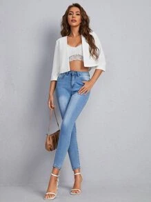 SHEIN Privé Blazer corto de mujer con frente abierto para otoño/invierno - Blanco - Ver 4