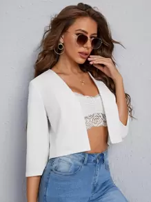 SHEIN Privé Blazer corto de mujer con frente abierto para otoño/invierno - Blanco - Ver 5