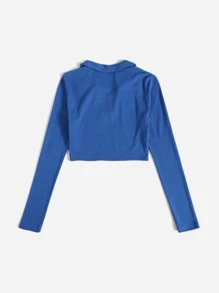 SHEIN EZwear Áo thun Gân đan màu trơn Giải trí - Màu xanh lam - Xem 3