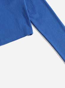 SHEIN EZwear Áo thun Gân đan màu trơn Giải trí - Màu xanh lam - Xem 6