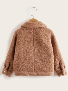 SHEIN Toddler Girls Flap Pocket Raglan Sleeve Teddy Jacket
