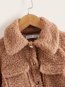 SHEIN Toddler Girls Flap Pocket Raglan Sleeve Teddy Jacket