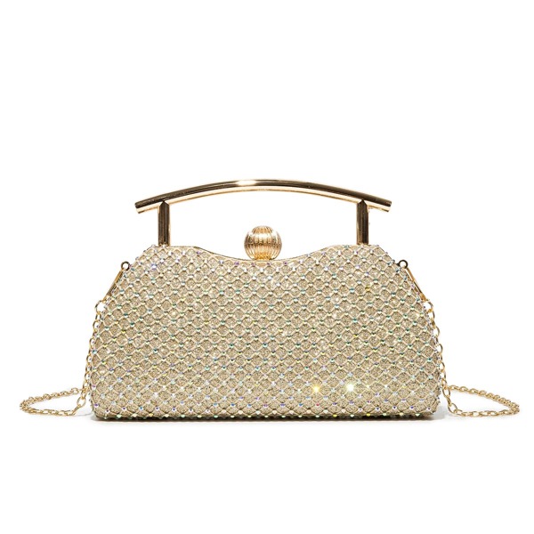 

Rhinestone Decor Chain Box Bag, Champagne