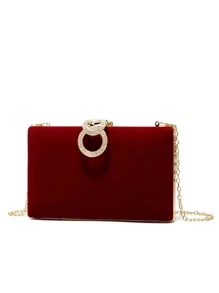 Thanh lịch Và Lãng mạn Đính kim cương Vỏ Cứng Tối Túi xach tay Đối với Ăn mặc trang trọng Hoặc Lễ cưới - Đỏ - Xem 2