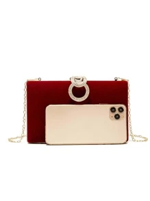 Thanh lịch Và Lãng mạn Đính kim cương Vỏ Cứng Tối Túi xach tay Đối với Ăn mặc trang trọng Hoặc Lễ cưới - Đỏ - Xem 3