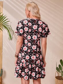 SHEIN Đầm Tương phản ren Viên lá sen Hoa Boho - Nhiều màu - Xem 2