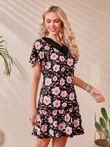 SHEIN Đầm Tương phản ren Viên lá sen Hoa Boho - Nhiều màu - Xem 3