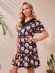 SHEIN Đầm Tương phản ren Viên lá sen Hoa Boho - Nhiều màu - Xem 5