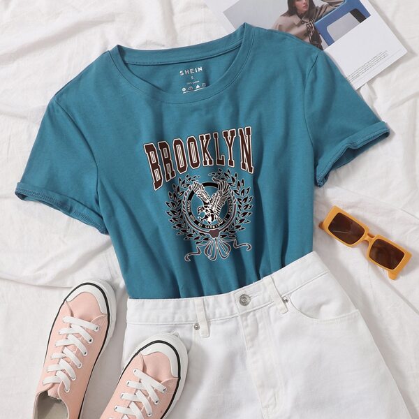 

Letter & Graphic Tee, Teal blue