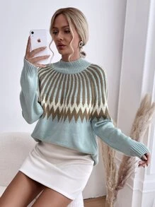 SHEIN Essnce Striped And Chevron Pattern Raglan Sleeve Sweater