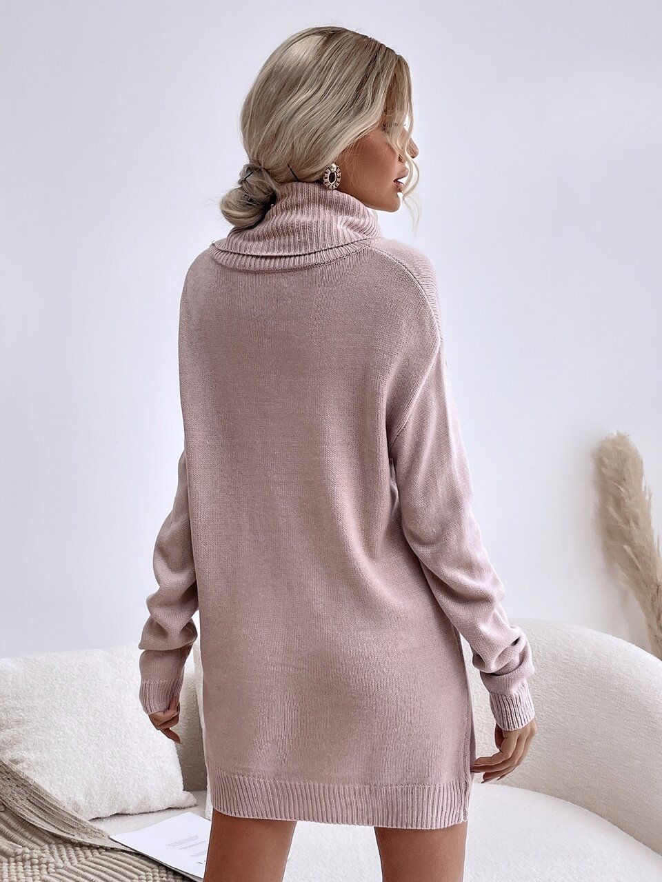 Cowl Neck Drop Shoulder Sweater Fall Winter Cloth For Women