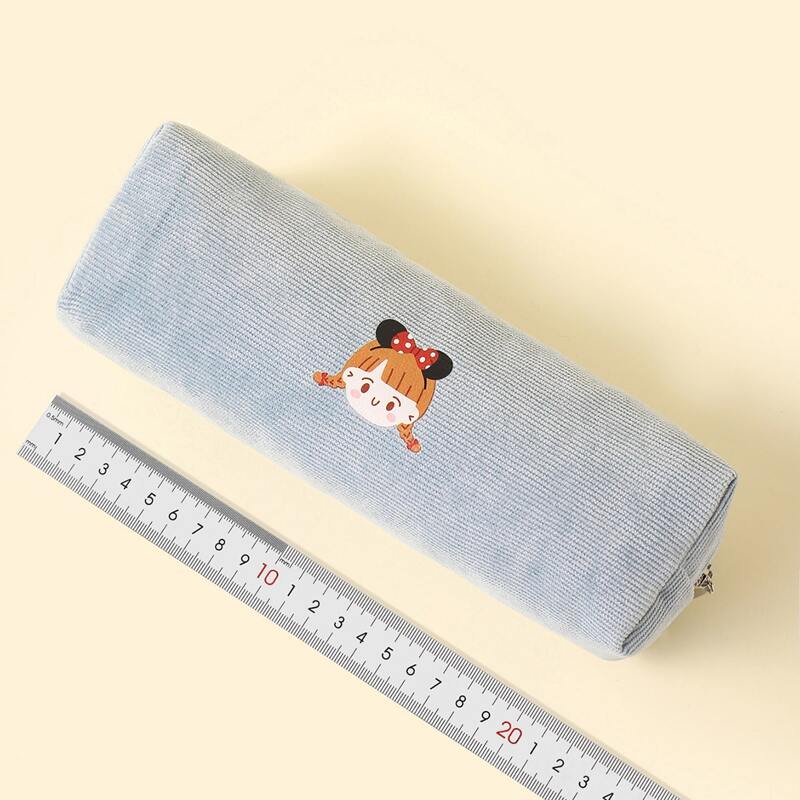 

Cartoon Girl Print Pencil Bag, Dusty blue
