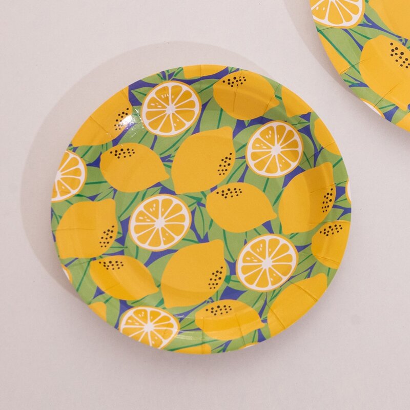

10pcs Lemon Print 7 Inch Disposable Plate, Multicolor