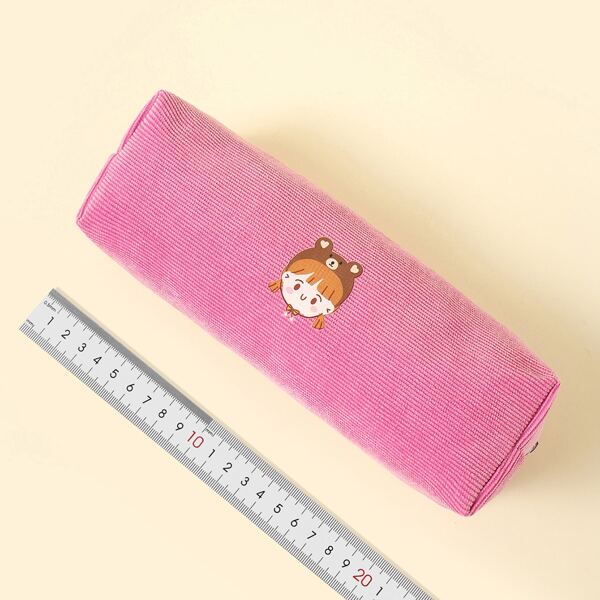 

Cartoon Girl Print Pencil Bag, Hot pink