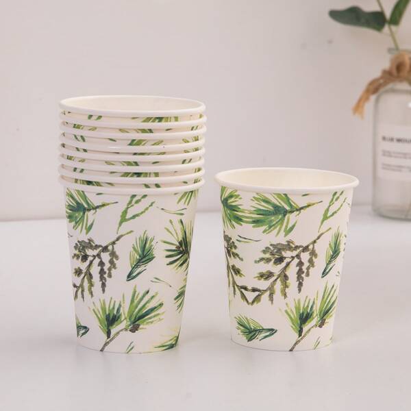 

10pcs Plant Print Disposable Cup, Multicolor