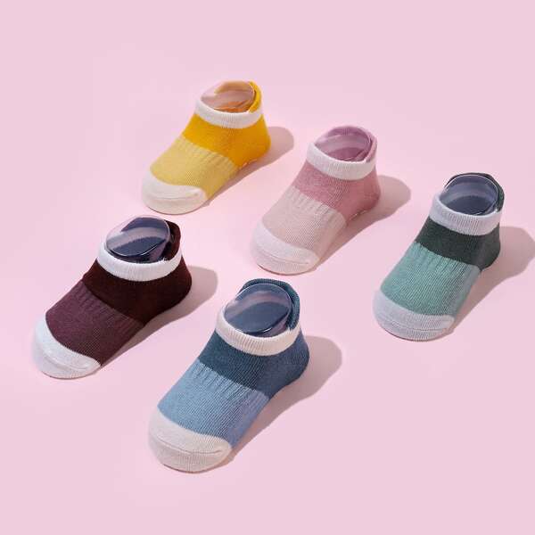 

5pairs Toddler Kids Color Block Socks, Multicolor