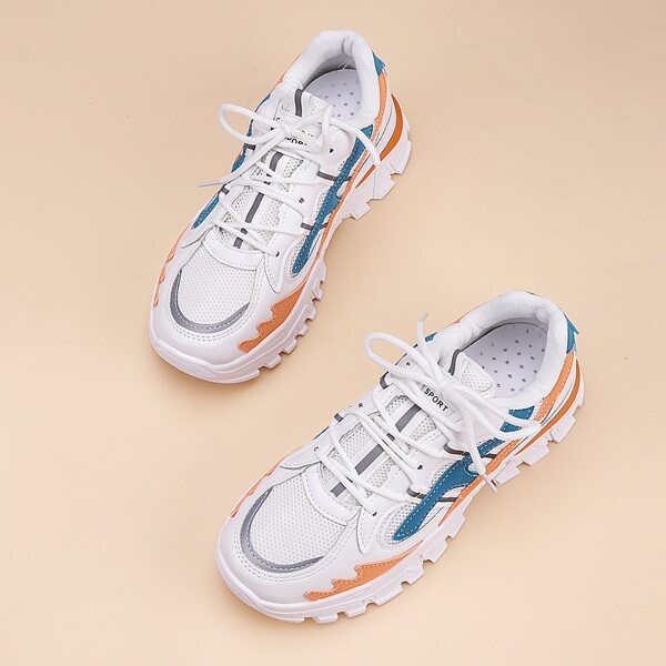 

Colorblock Breathable Lace-up Front Running Shoes, Orange