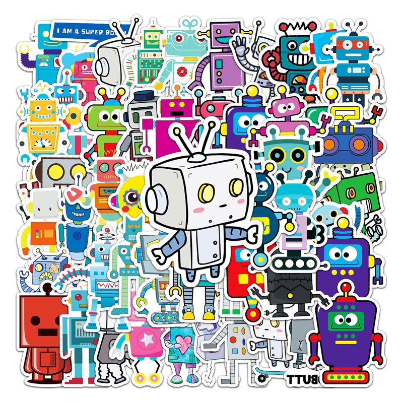 

50pcs Robot Print Sticker, Multicolor