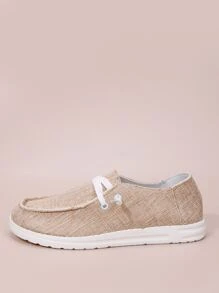 繫帶帆布一腳蹬平底鞋 - 卡其色 - 查看 3