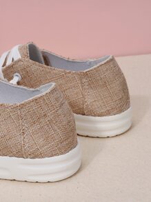 繫帶帆布一腳蹬平底鞋 - 卡其色 - 查看 4