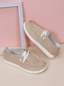 繫帶帆布一腳蹬平底鞋 - 卡其色 - 查看 5