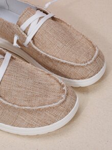 繫帶帆布一腳蹬平底鞋 - 卡其色 - 查看 6