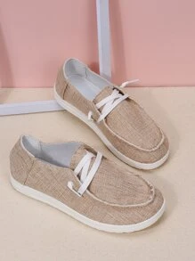 繫帶帆布一腳蹬平底鞋 - 卡其色 - 查看 7
