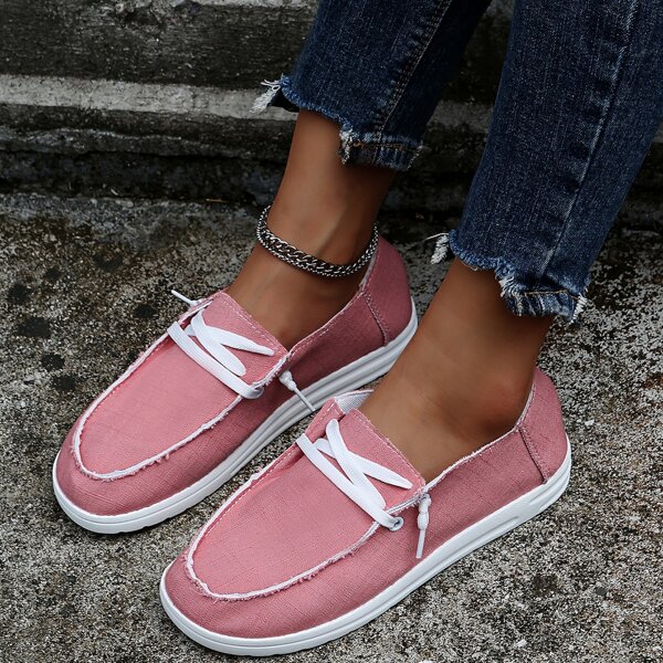 

Minimalist Lace-up Front Canvas Flats, Pink