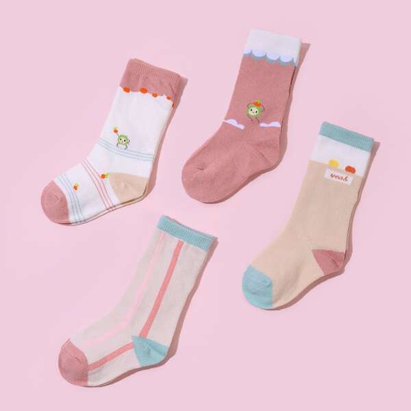 

4pairs Toddler Girls Striped Print Socks, Multicolor