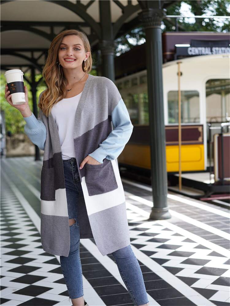 Color Block Pocket Cardigan - Multicolor - View 1