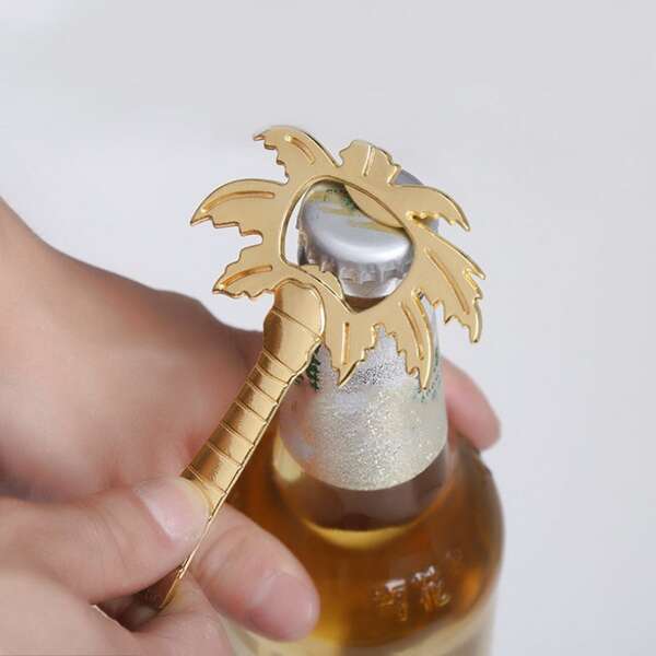 

1pc Coconut Tree Design Bottle Opener, Gold