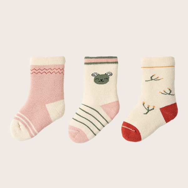 

3pairs Toddler Girls Striped Print Socks, Multicolor