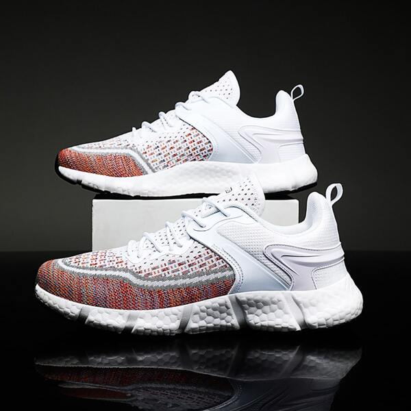 

Men Colorblock Knit Detail Running Shoes, Multicolor